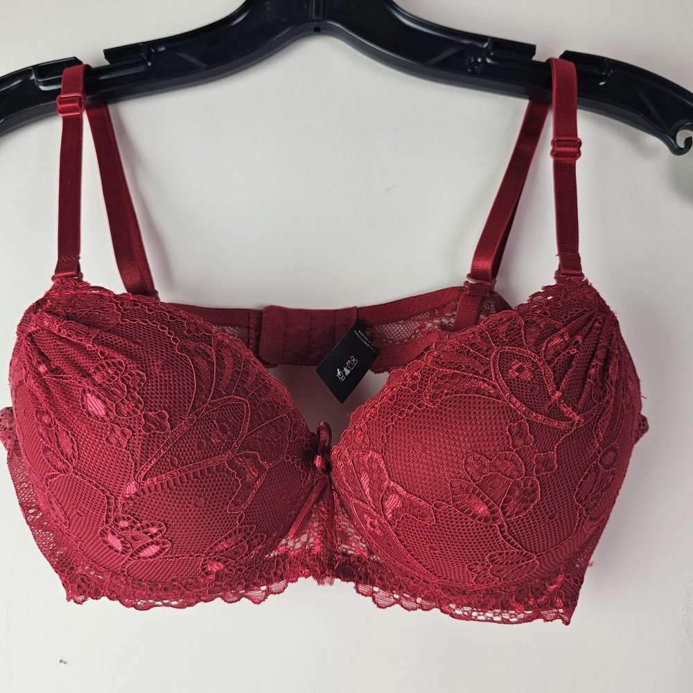 Red Lace‎ Padded Womens Underwire Bra Size 34B Feminine Sexy Lingerie